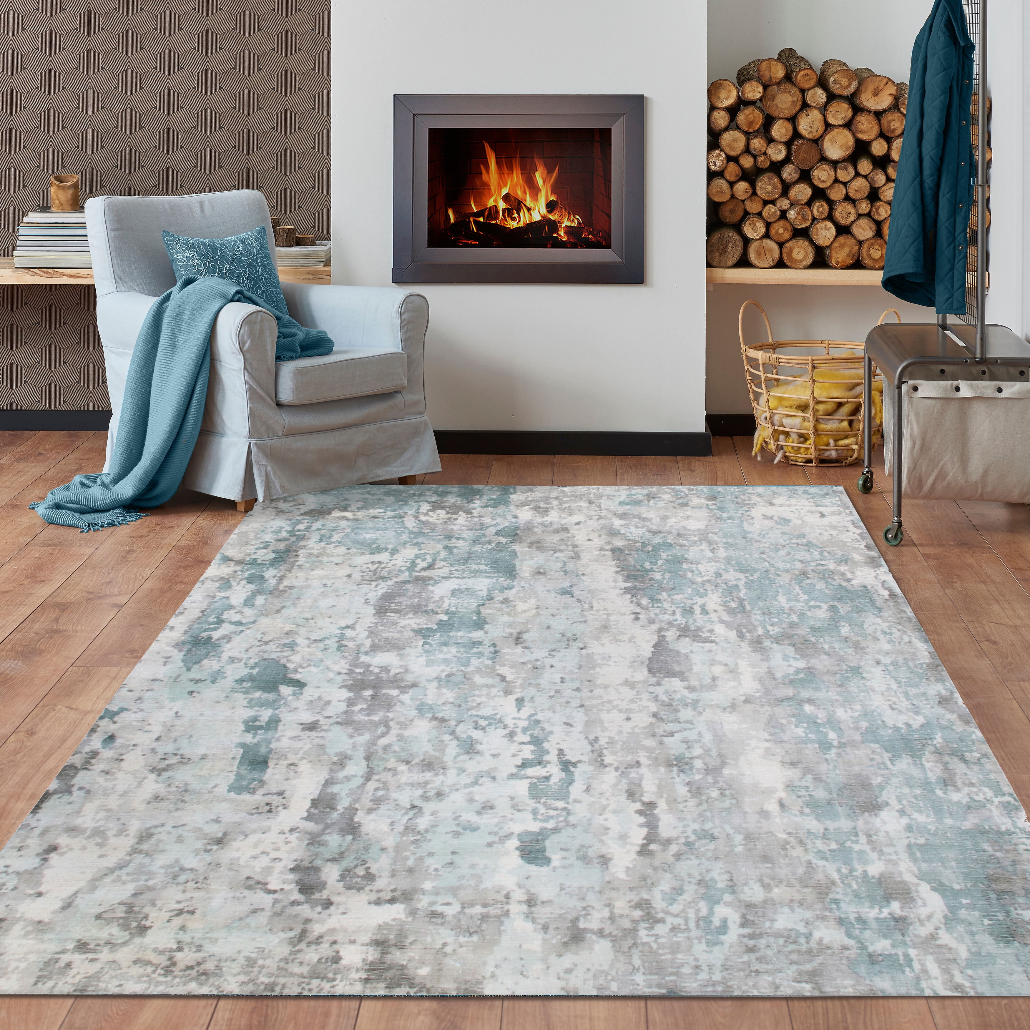 Ox Bay Hand Loomed Contemporary Coastal Abstract Area Rug, Gray / Blue, 9' x 12'
