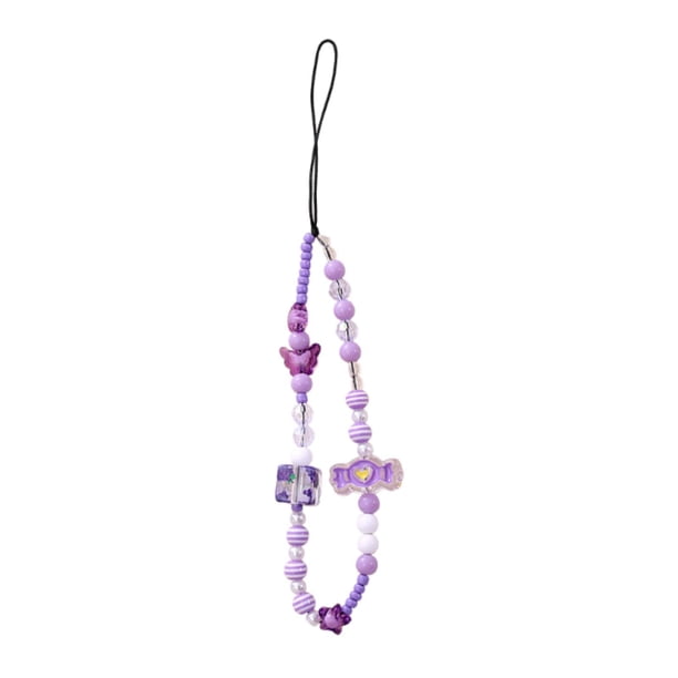 Cordón de teléfono con cuentas Baoblaze Pulsera bonita llavero correa de cadena para teléfono morado