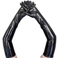 thumbnail image 2 of Ljudmp Womens Shiny Black Patent Leather Gloves Punk Style Elbow Long Gloves for Party Dance Club Costumes Black 1Pair, 2 of 6