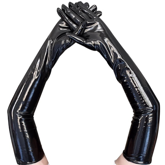 PU Leather Gloves for Women Long Faux Leather Gloves Cosplay Accessories Roleplay Costume Party Sexy Outfit Set 2026 Festival Clubwear Adult Lightweight Durable Fit Glove, Black
