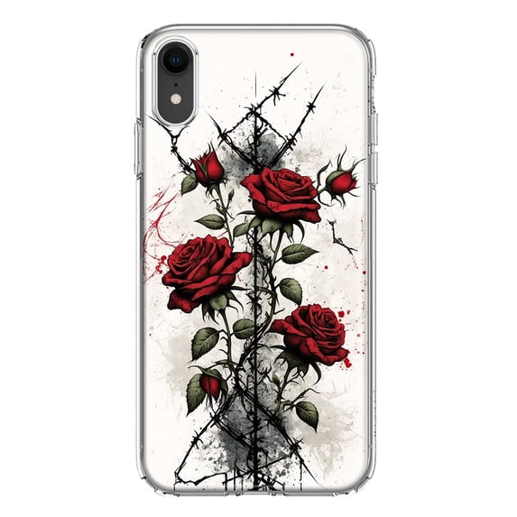 MUNDAZE Apple iPhone XR Barbed Wire Gothic Red Roses Double Layer Phone Case Cover