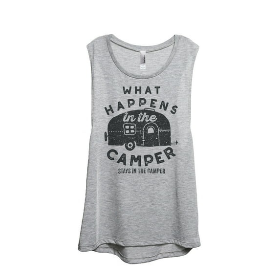 What Happens In The Camper Stays In The Camper Women's Fashion Sleeveless Muscle Workout Yoga Tank Top Sport Grey 2X-Large