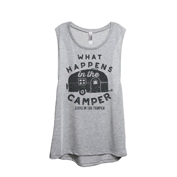 What Happens In The Camper Stays In The Camper Women's Fashion Sleeveless Muscle Workout Yoga Tank Top Sport Grey 2X-Large