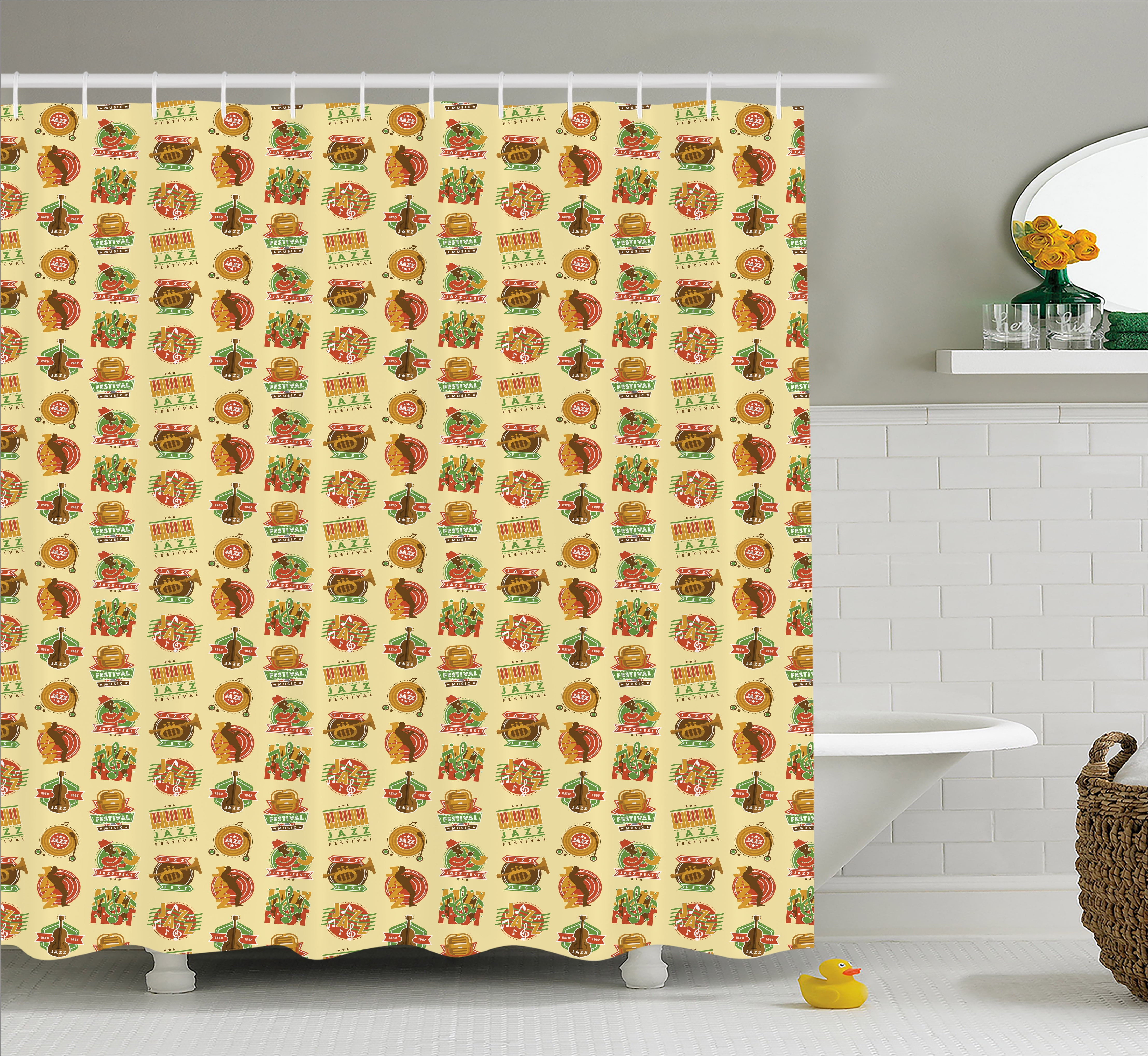 Jazz Music Shower Curtain, Music Festival Theme with Various ...