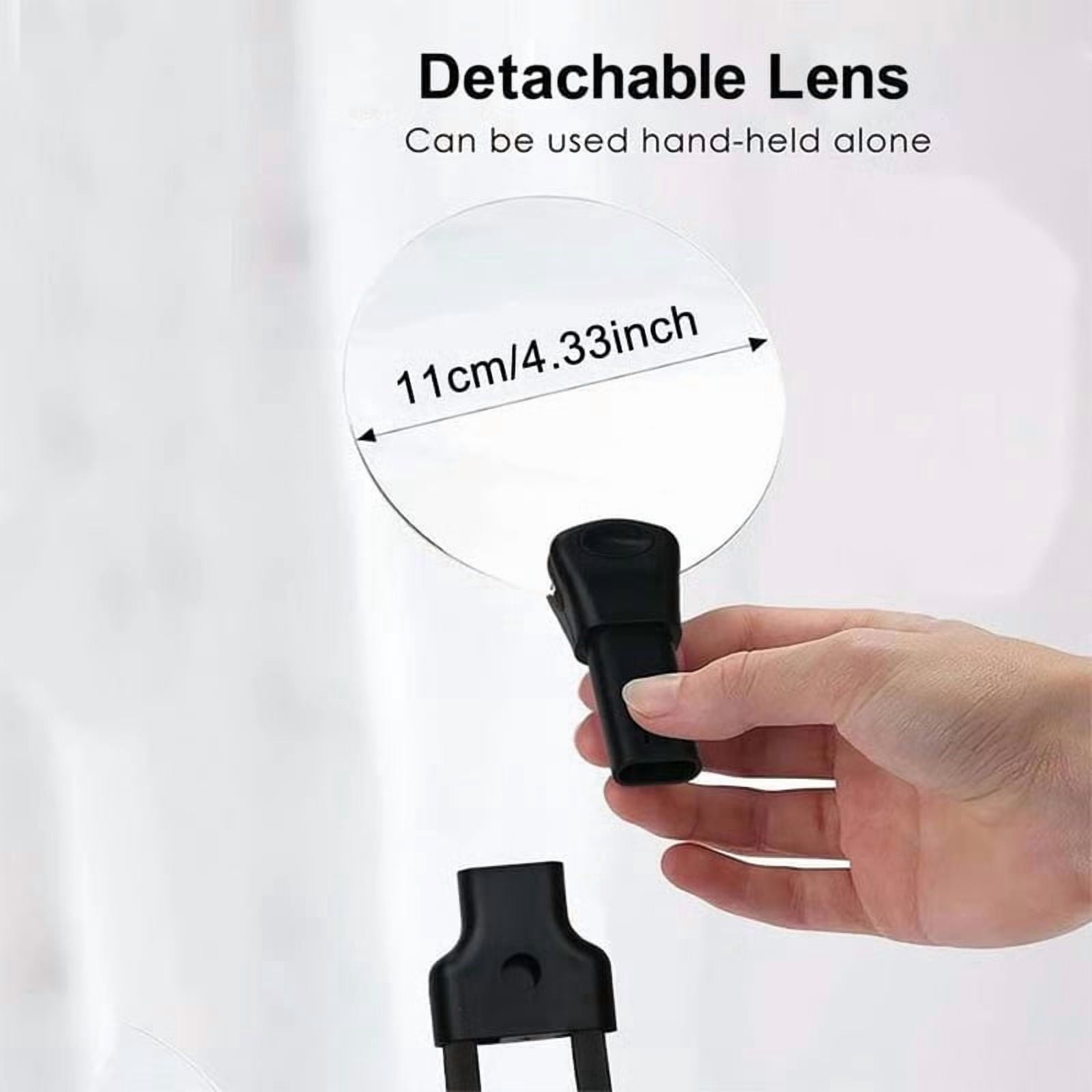 5x Magnification Glass With 4.33in Lens for Reading Needlework Repairs, Hands Free Stand Hands Free Magnifier with Flexible Gooseneck Stand Neck Strap Included