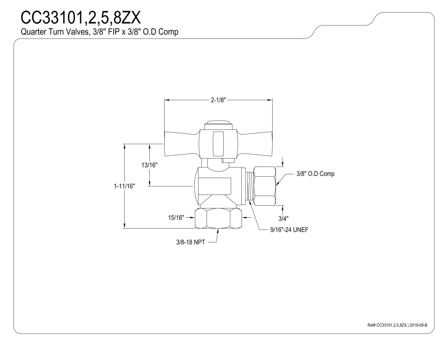 Kingston Brass CC33108ZX 3/8" FIP x 3/8" OD Comp Quarter-Turn Angle Stop Valve, Brushed Nickel