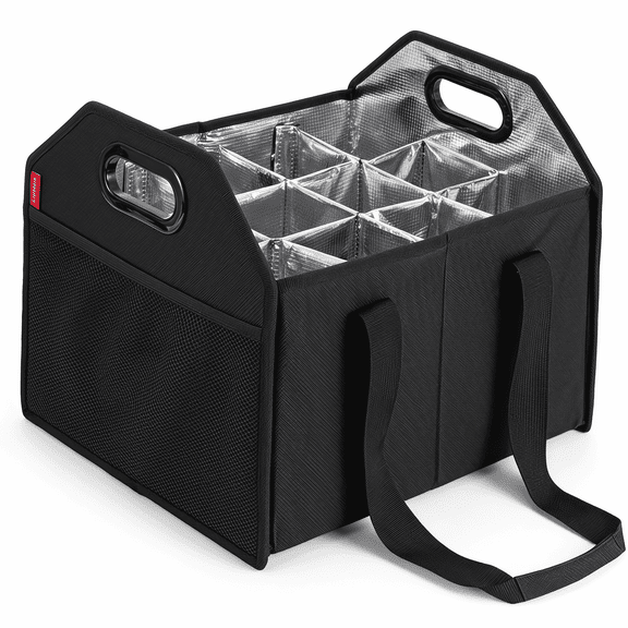 12 Bottle Insulated Wine Carrier Bag, Foldable Portable Wine Cooler Tote with Dividers, Shoulder Strap, Shockproof Wine Travel Bag for Picnic, Party, Camping, Black