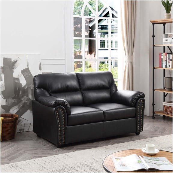 JERFIT Modern PU Leather Loveseat Sofa with Foam Padding for Small Spaces, Black
