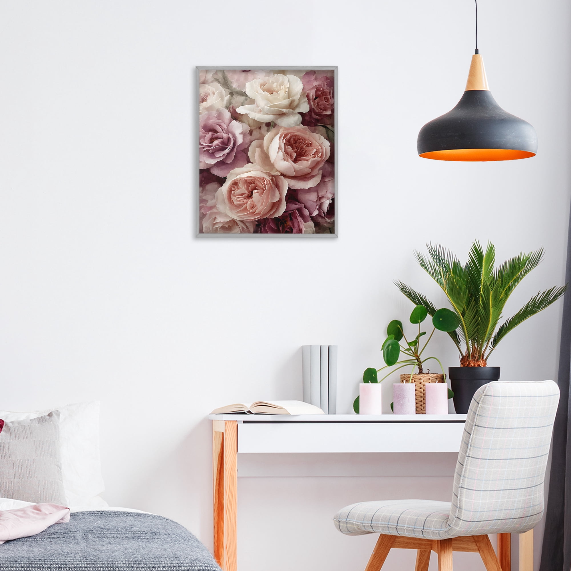 Stupell Industries Sweet Roses in Blush Pink Gray Framed Giclee Art, design by Franklyn Gregory