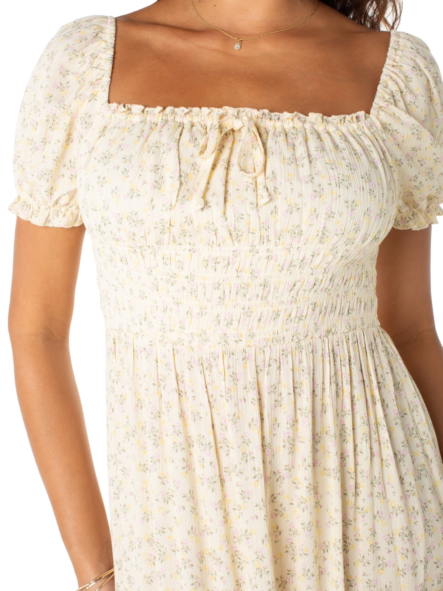 Celebrity Pink Women's and Women's Plus Puff Sleeve Smocked Midi Dress, Sizes XS-XXXL