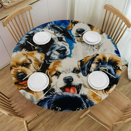

Patifu Dogs Round Table Cover Stain Resistant Washable Indoor Outdoor Tablecloth Kitchen Dining Wedding Parties 100% Polyester Fiber 46 -50