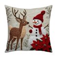 thumbnail image 1 of Funda de cojín navideña de 18 x 18 pulgadas con renos de Papá Noel y cremallera oculta, funda de cojín con árbol y muñeco de nieve, 1 of 7
