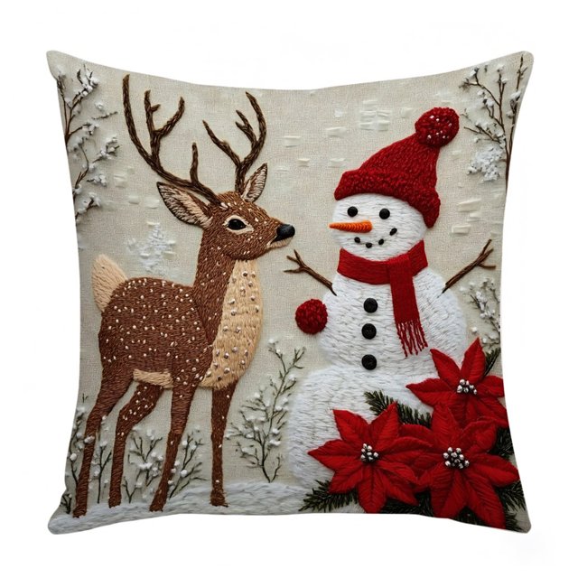 Funda de cojín navideña de 18 x 18 pulgadas con renos de Papá Noel y cremallera oculta, funda de cojín con árbol y muñeco de nieve