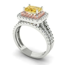 Clara Pucci 18K White/Rose Gold 3.05 Simulated Yellow Diamond Engraveable Engagement Ring   Wedding Band Set