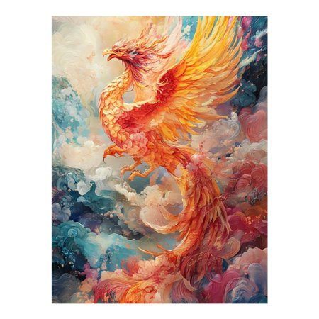 Diamond Art Kits for Adults- Golden Fiery Phoenix Waterproof Diamond Painting Kits for Adults Round 5D Full Drill Diamond Painting for Home Wall Decor Gifts (No Frame)