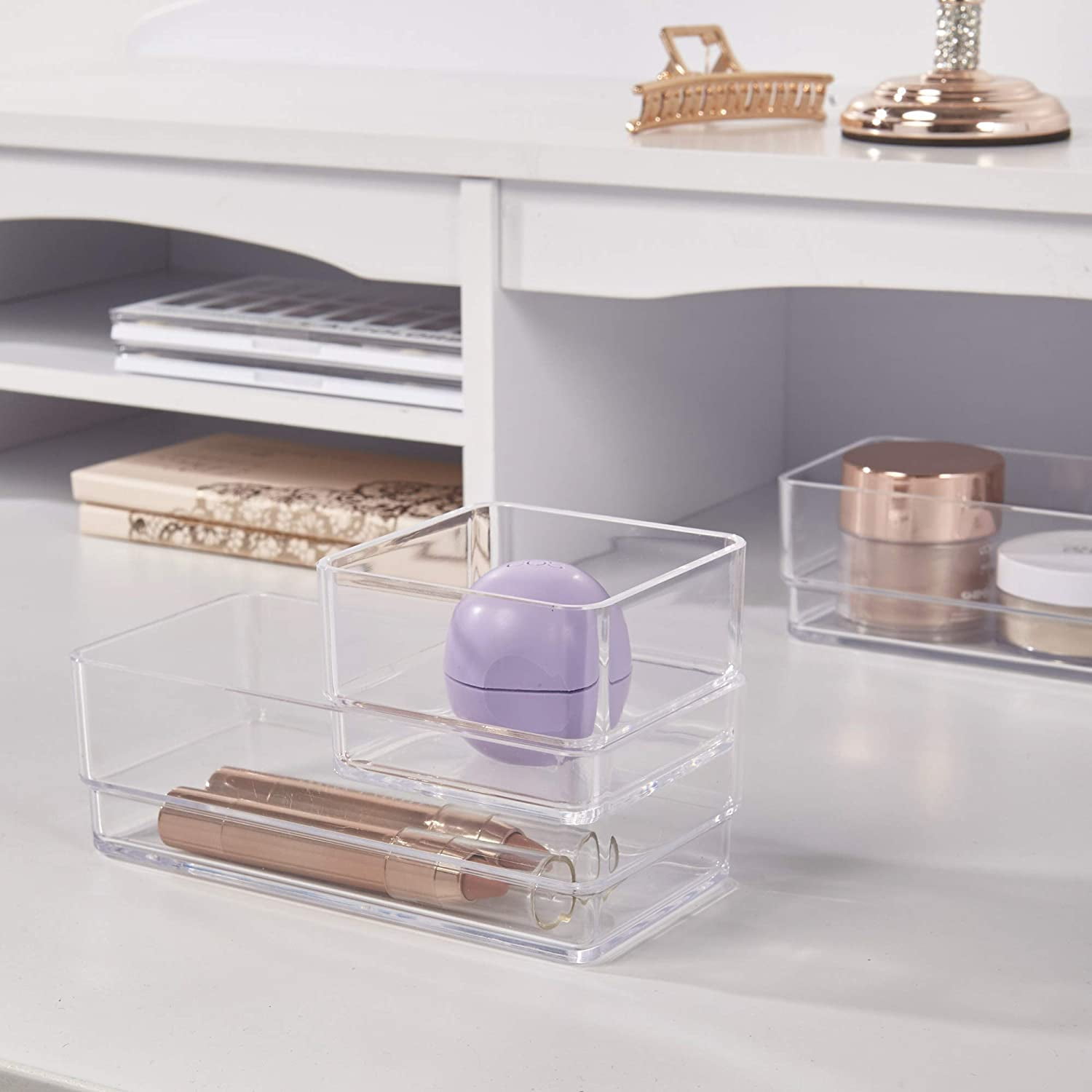 Stackable Cosmetic Clear Drawer Makeup Organizer Set, Multi-size Trays