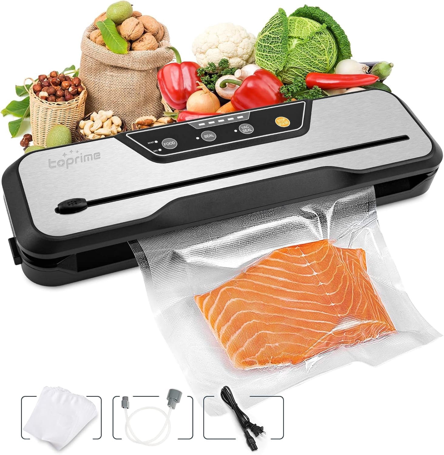 Vacuum Sealer Machine - 80Kpa High-Power Food Sealing System -Built-In Cutter, Sealing Bag, Hose, Meal Preservation, Sous Vide Cooking