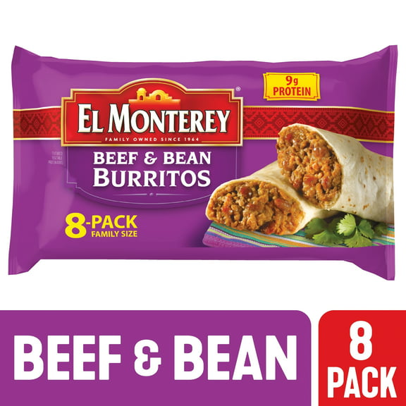 El Monterey Beef & Bean Burritos, 32 oz, 8 Count (Frozen)
