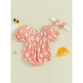 thumbnail image 2 of Suealasg Toddler Girl 2pcs Summer Outfit 6M 12M 18M 24M Infant Baby Girls Short Sleeve Pleated Flower Print Bodysuit with Headband, 2 of 9