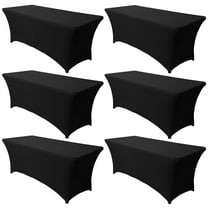 LUSHVIDA 6 Pack Spandex Black Table Covers Fitted Table Clothes for 6 Foot Rectangle Tables Stretch Wrinkle Free Tablecloth for Party, Wedding, Birthday, Vendor Stand