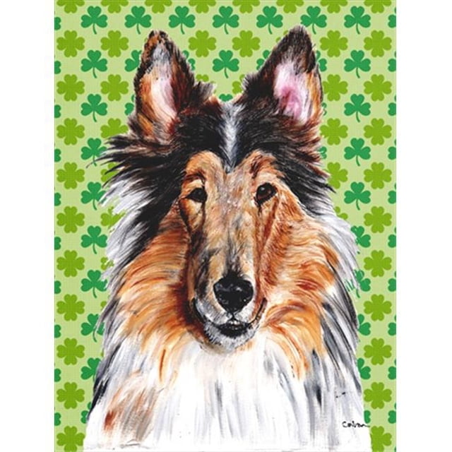 Collie Chanceux Trèfle St. Patricks Jour Drapeau Jardin Taille