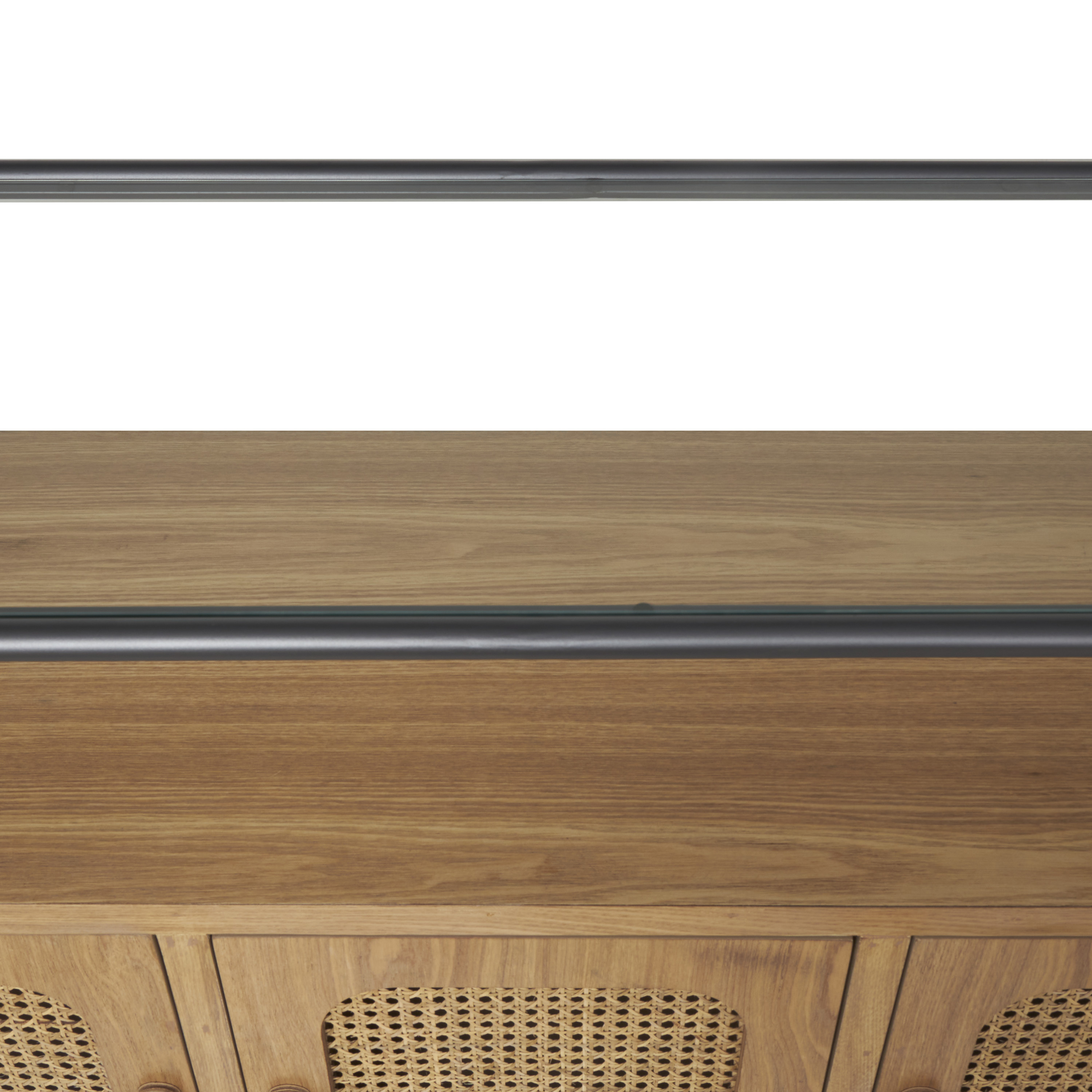 DecMode 48" x 32" Brown Wooden 3 Door Console Table with Cane Front Doors and Gray Metal Frame, 1-Piece