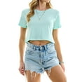 thumbnail image 5 of Women's Boxy Crop Top Round Neck Short Sleeve Casual 100% Cotton Cropped Tee T-Shirt, Light Mint, 2XL, 5 of 7