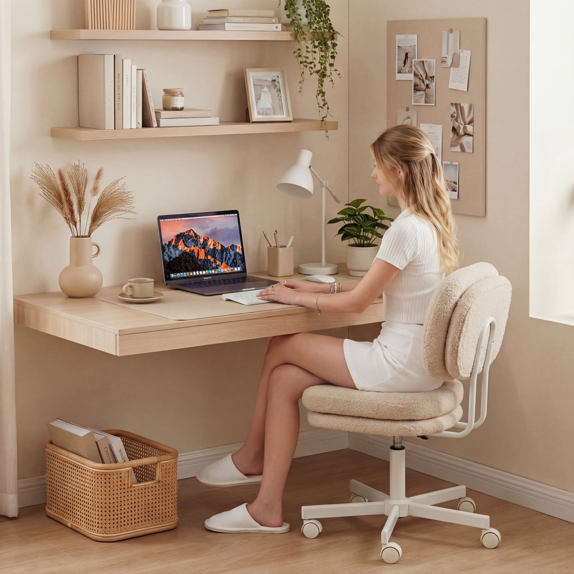 GOOSEA Adult Fabric Indoor Residential Adjustable Seat Height and Rotatable Office Chairs Footrest, Coffee
