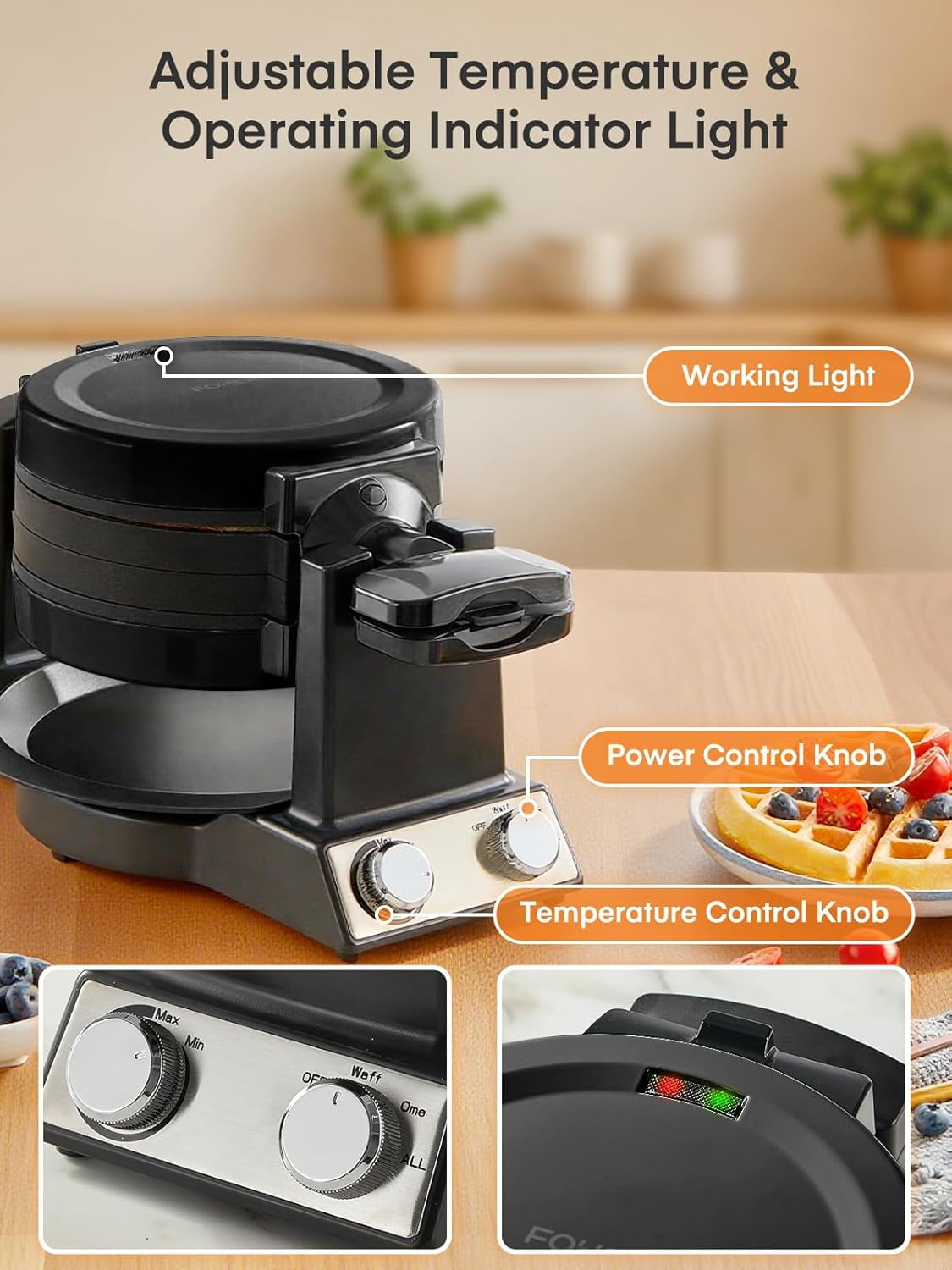 2-in-1 Omelette Maker & Waffle Maker, 1400W Flip Breakfast  with Nonstick Pans for Home Cooking
