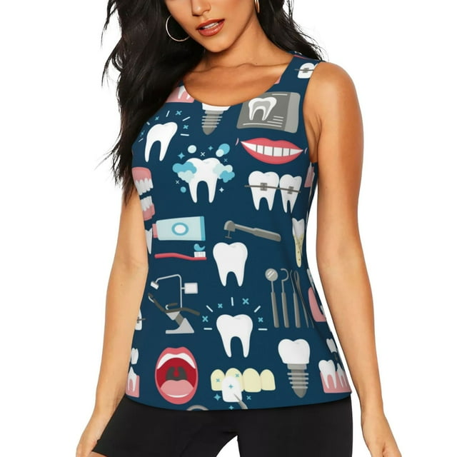 Balery Dental Camiseta sin mangas estampada ligera para mujer, tops de entrenamiento sin mangas, camisetas de yoga transpirables de secado rápido.-Small