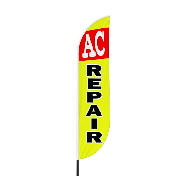 AC Repair Sign feather flag for Outdoor by Mavis Printing | 11.5 FT Long Polyester Outdoor Banner Flag for Easy Hang | HD Print Swooper I Flag Only to Advertise Car Business| Made in USA I Flag Only