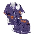 thumbnail image 5 of Halloween Under $ 15 Women Pajama Sets Women Graphic Print Short Sleeve Button Top and Shorts Set Gift Purple Pajama, 5 of 5