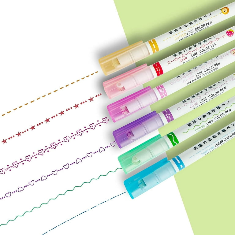 Curve Highlighter Pen Set,6 Assorted Colors & Curves Cute Highlight Liner  Underlining Markers for Bullet Journal Planner(NO.75) 