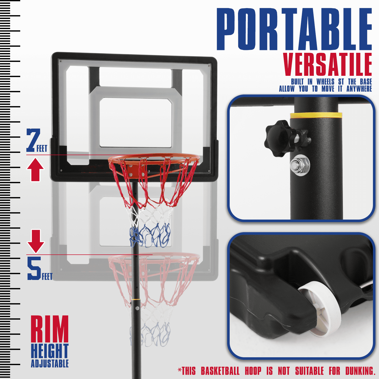 Buy Monibloom Portable Basketball Hoop Goal 5ft 7ft Adjustable W/ 33