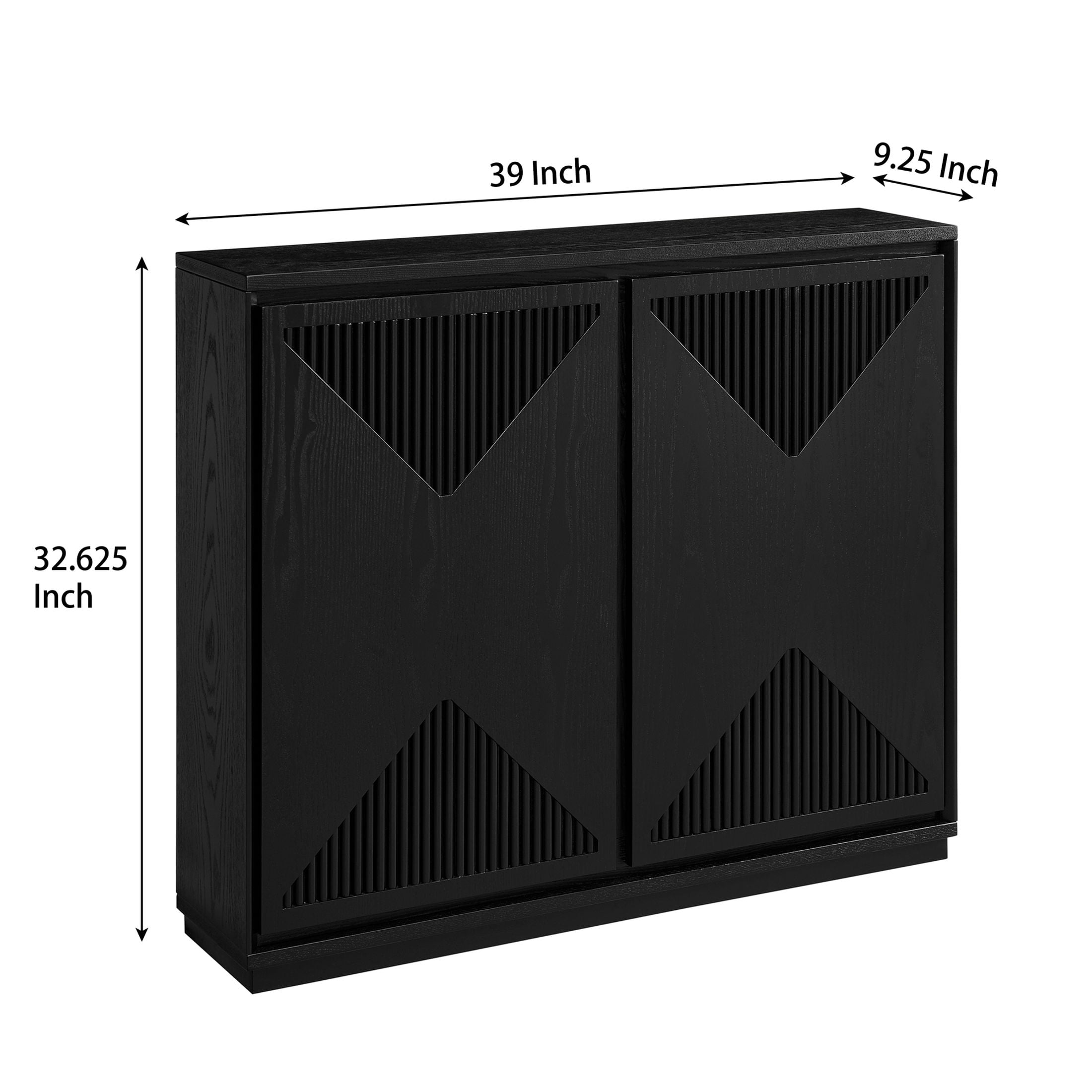 GDF Studio 39" Mid Century Modern V-Shaped Fluted Sideboard Cabinet with Outlet Holes, Black