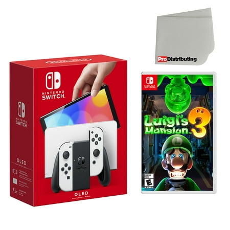 Nintendo Switch OLED Console White with Luigi's Mansion 3 and Screen Cleaning Cloth