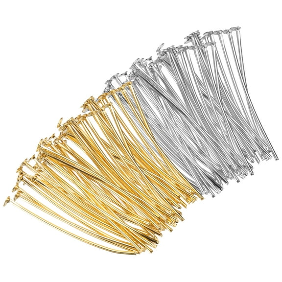 Uxcell 200Pcs Flat Head Pins for Jewelry Making 35mm Brass Flat Head Pins Jewelry Head Pins 20 Gauge Silver and Gold