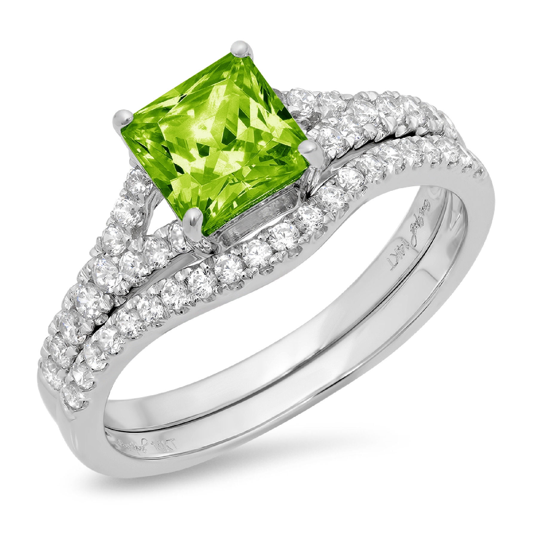 8 The Sun Jewelry Women Fashion White Gold Princess Cut Peridot Ring Proposal Jewelry New Sz 6-10