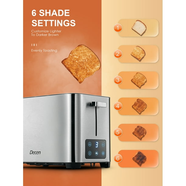 Toaster 2 Slice Stainless Steel with LCD, Decen Smart Toaster with 6