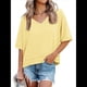 thumbnail image 3 of Camisetas de Verano con Cuello en V para Mujer, Blusas Casuales de Corta, Holgadas y Básicas. Amarillo S, 3 of 9