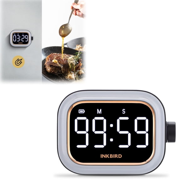 INKBIRD  Magnetic Timer, IDT-02 Digital Cooking Timer with Large Backlit LCD Display, Rechargeable , Adjustable Loud Alarm, One Button Operation