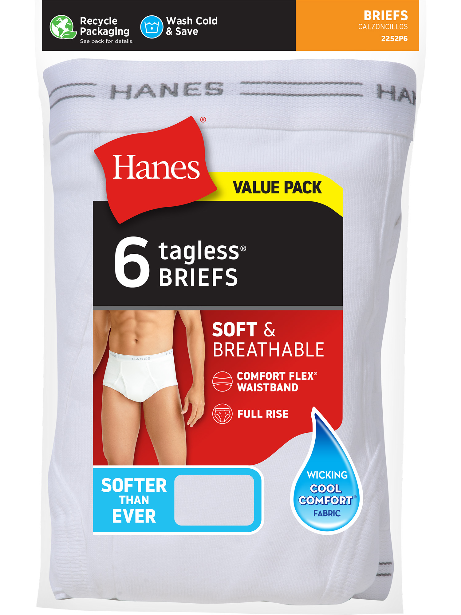 Hanes Men's Value Pack White Briefs, 6 Pack - image 2 of 9
