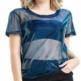 thumbnail image 1 of Women Sexy Metallic See Through Short T Shirt - Short Sleeve Loose Sheer Mesh Tops, 1 of 4
