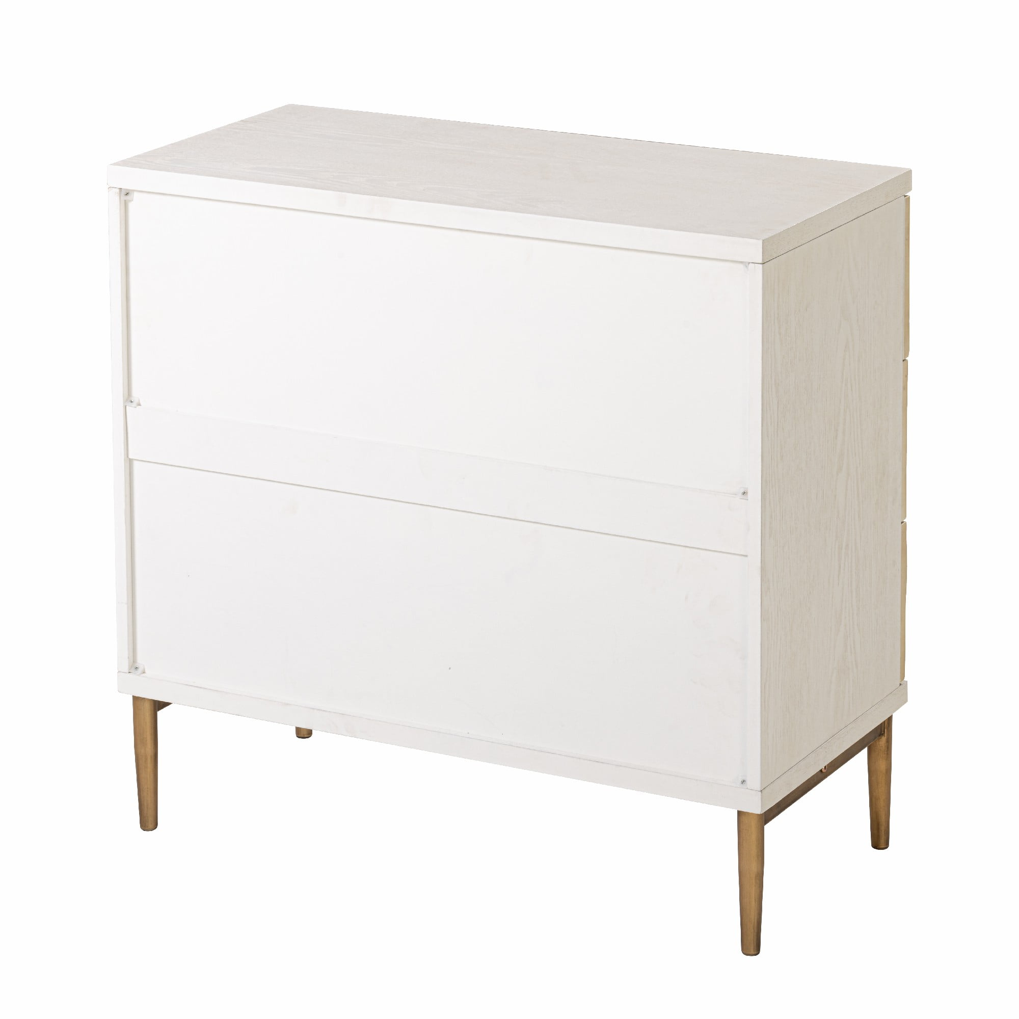 COZAYH Embossed 3 Drawer Farmhouse Dresser with Ring Motif, Distressed Boho Nightstand for Bedroom, Entryway, French Country, White & Gold