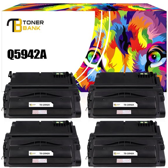 Toner Bank 4-Pack Compatible Toner Cartridge Replacement for Q5942A LaserJet4250 4250dtn 4200 4240 4350n 4350tn 4350dtn 4300 4200 4345mfp Black