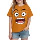 thumbnail image 5 of Blusas y camisas de manga corta con cuello redondo para niños y niñas, color liso, con estampado de expresión linda, manga corta, holgadas y cómodas, blusa para niña, 5 of 6