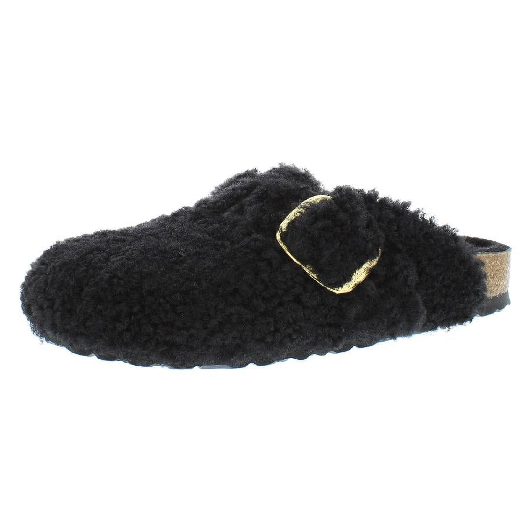 Birkenstock Boston Big Buckle Teddy Rivet logo OS Shearling Fur Narrow Unisex Shoes Size 5, Color: Black/Gold
