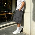 thumbnail image 5 of USNSM (XXL-5XL) Plus Size Cargo Capris for Men Elastic Waist Big and Tall Athletic Gym Crop Pants Baggy Summer Beach Travel Pant with Pockets Gray XXL, 5 of 9