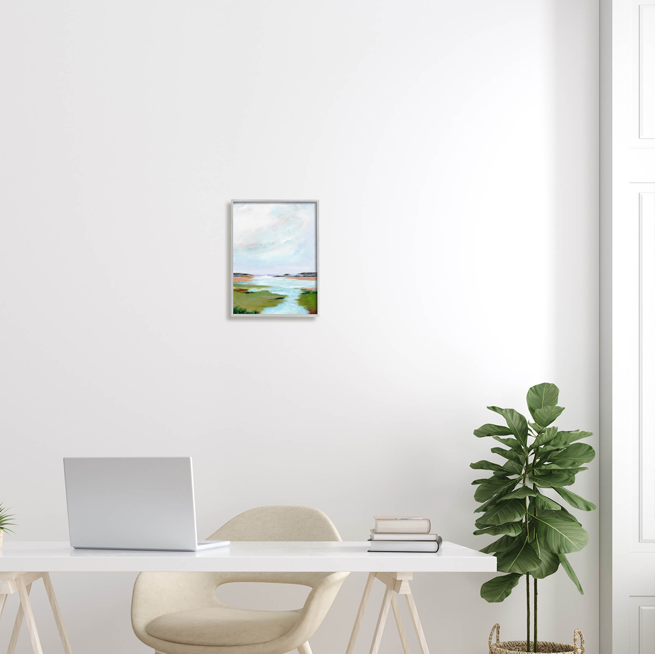 Stupell Industries Tranquil River Soft Dreamy Clouds Painting Gray Framed Art Print Wall Art, Design by Nikita Jariwala