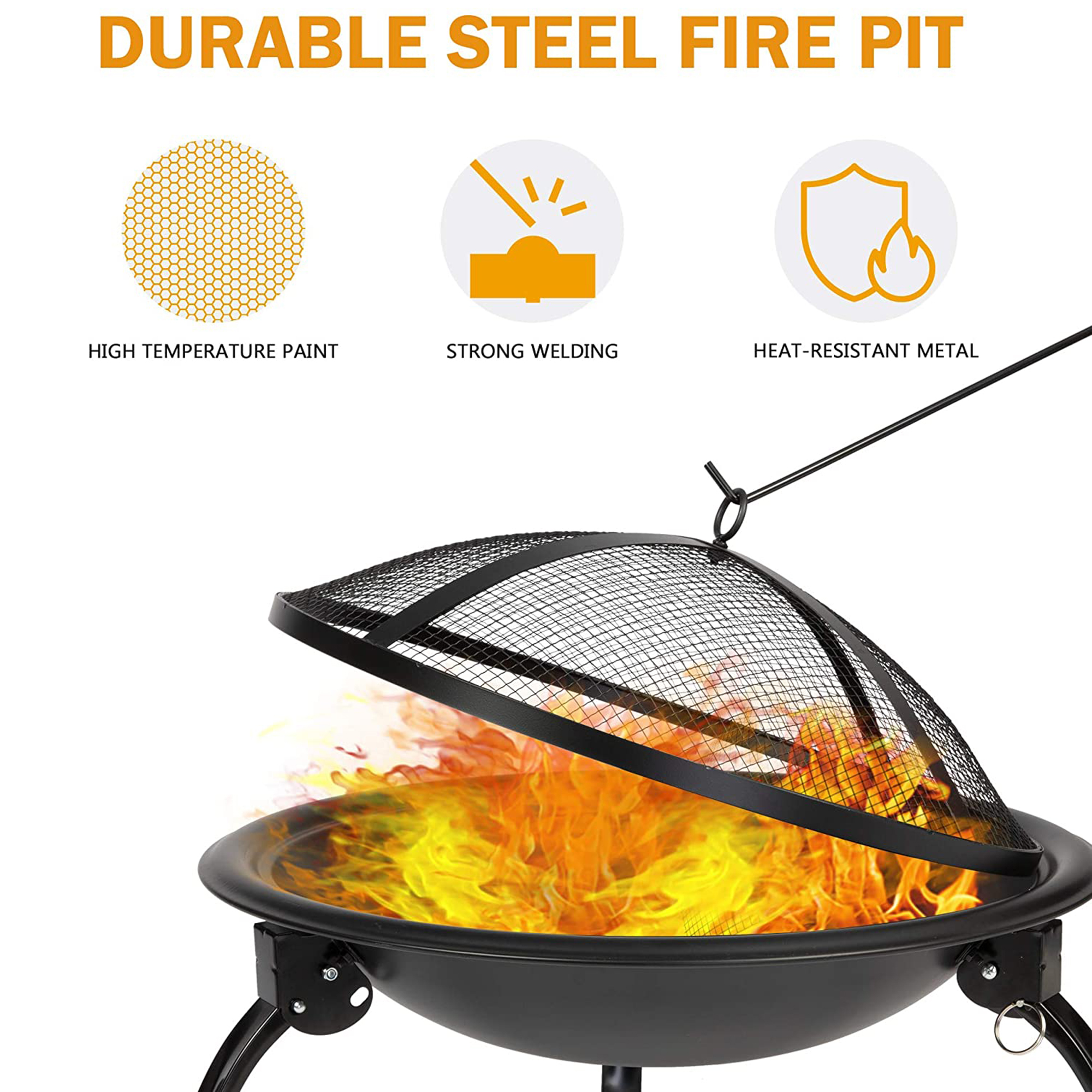 KARMAS PRODUCT 21'' Portable Fire Pit Outdoor Wood Burning BBQ Grill Firepit Bowl with Mesh Spark Screen Cover Fire Poker for Backyard Garden Camping Picnic Beach Park - image 2 of 7